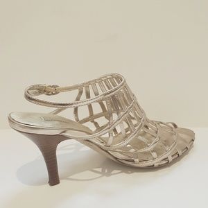 Banana Republic Gold Cage Wood Heel Sandals